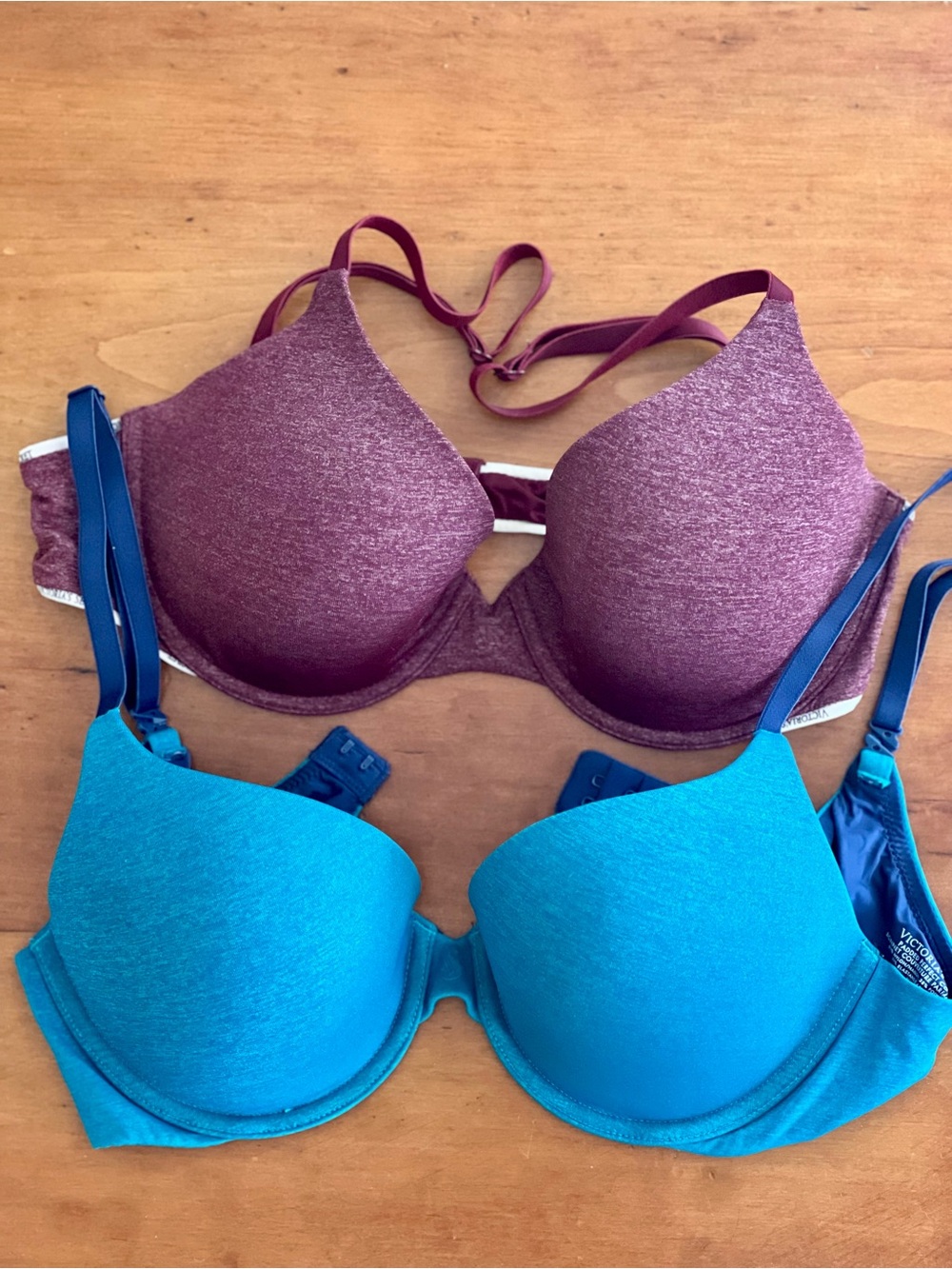 Victoria’s Secret Padded Underwire duo Teal and Wine Semi Demi Pushup 36B